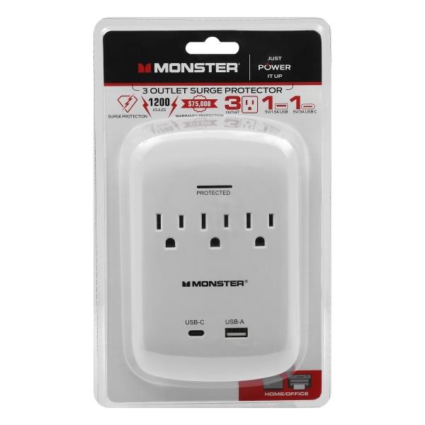 Monster 3001090 Just Power It up 1200J 3 Outlets Surge Tap