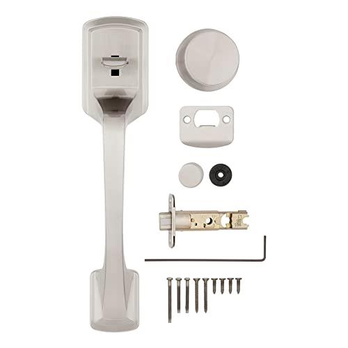 Prague Satin Nickel Entry Door Handle Only with Round Pismo Knob