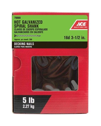 Ace 16D 3-1/2 in. Deck Hot-Dipped Galvanized Steel Nail Flat Head 5 Lb