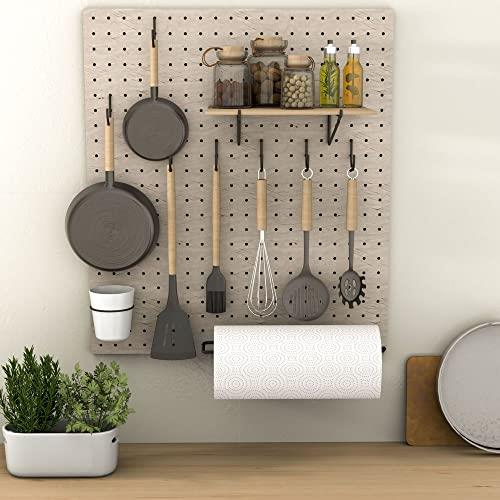 National Hardware N900-003 Metal Assortment PegBoard Storage with Rounded Hooks  Shelf  Paper Towel Holder and Cup for Kitchen Craft Garage  Black