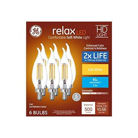 GE Relax 6-Pack LED Decorative 60 W Equivalent  Dimmable Soft White Ca12 LED Light Bulbs Decorative Candelabra Antique