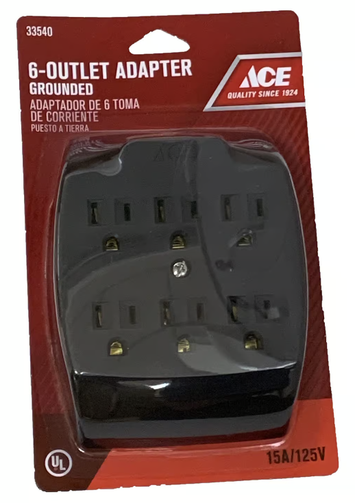 Ace Grounded 6 Outlets Adapter 1 Pk