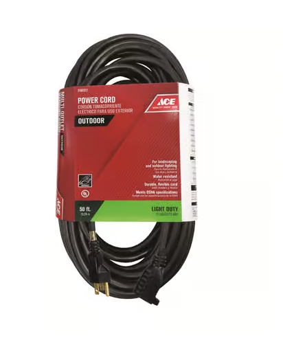 Ace Outdoor 50 Ft. L Black Extension Cord 16/3 SJTW