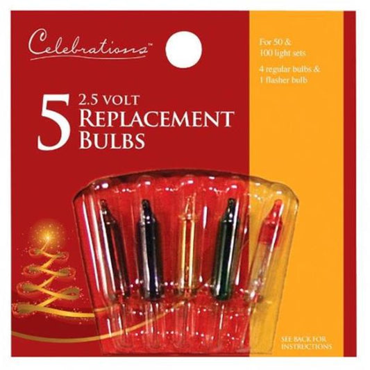 Mini Multicolored 5 Ct Replacement Christmas Light Bulbs