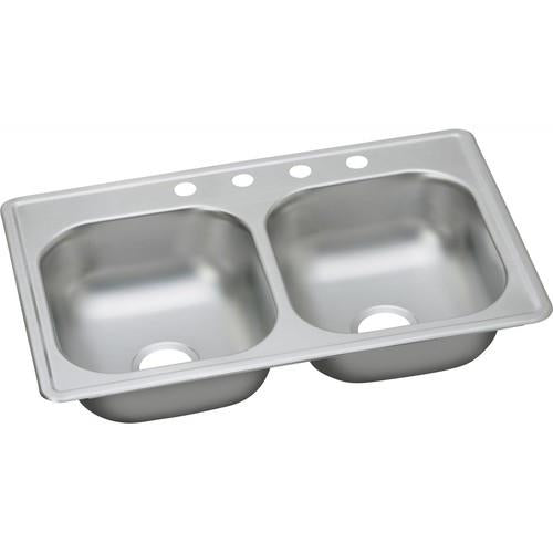 Stainless Steel 33 in. 2-Hole Double Bowl Drop-in Kitchen Sink