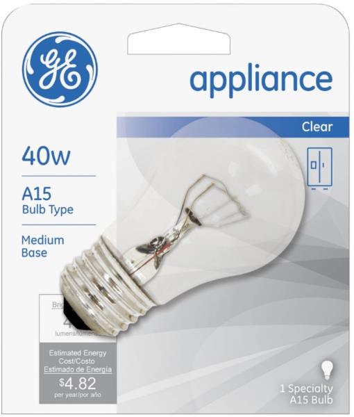 GE Appliances Light Bulb  40 Watt  Medium Base  Clear Glass  Fridge Light Bulb (1 Pack)